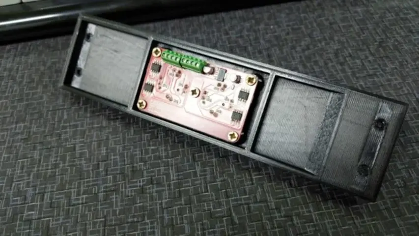 3D Printed bracket with the Wagon Power Mirror PCB installed. Back Side. 3D Printed bracket with the Wagon Power Mirror PCB installed. Back Side.