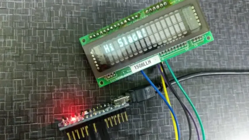 VFD working with an Arduino Nano. VFD part number CU16025-UW6J. Noritake has some really easy to use Arduino libraries for it! VFD working with an Arduino Nano. VFD part number CU16025-UW6J. Noritake has some really easy to use Arduino libraries for it!